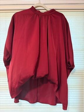 BTFBM Red Draped Blouse - Elegant High-Low Hem